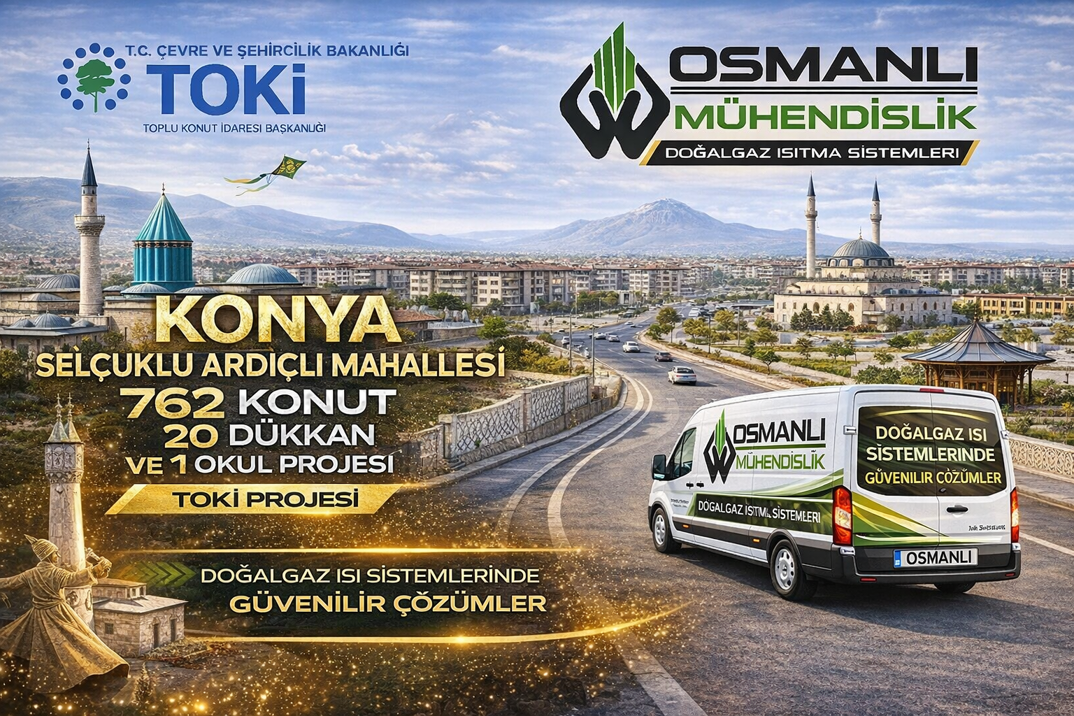 Konya ili Selçuklu ilçesi ardıçlı mah.2 Etap 762 konut 20 Adet Aükkan ve 1 Adet 24 Derslik İlkokul